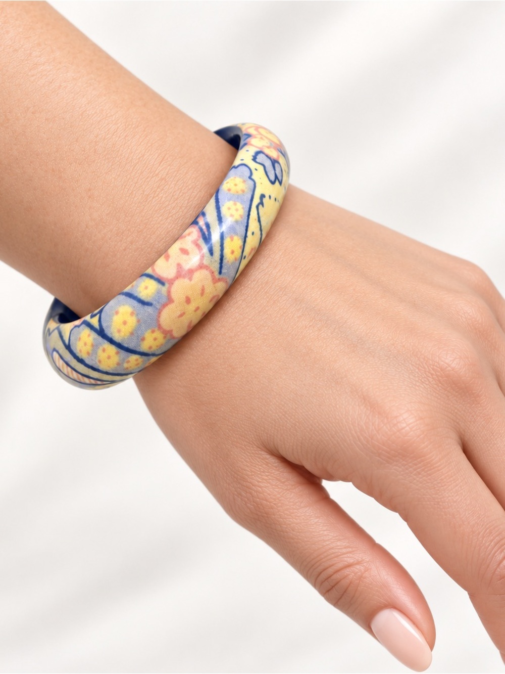 Vintage L&P Design Denmark Floral Fabric Resin Bangle Bracelet